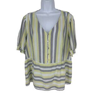 Lane Bryant Puff-Sleeve Button-Front Peplum Top Size 22